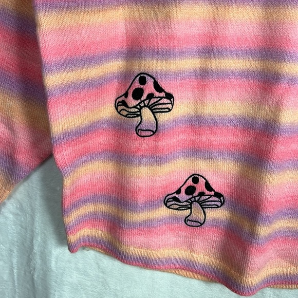 Spirit Jersey Psychedelic Pink Purple Ombre Mushroom Stripe Y2K 90s Knit Sweater - Picture 6 of 15